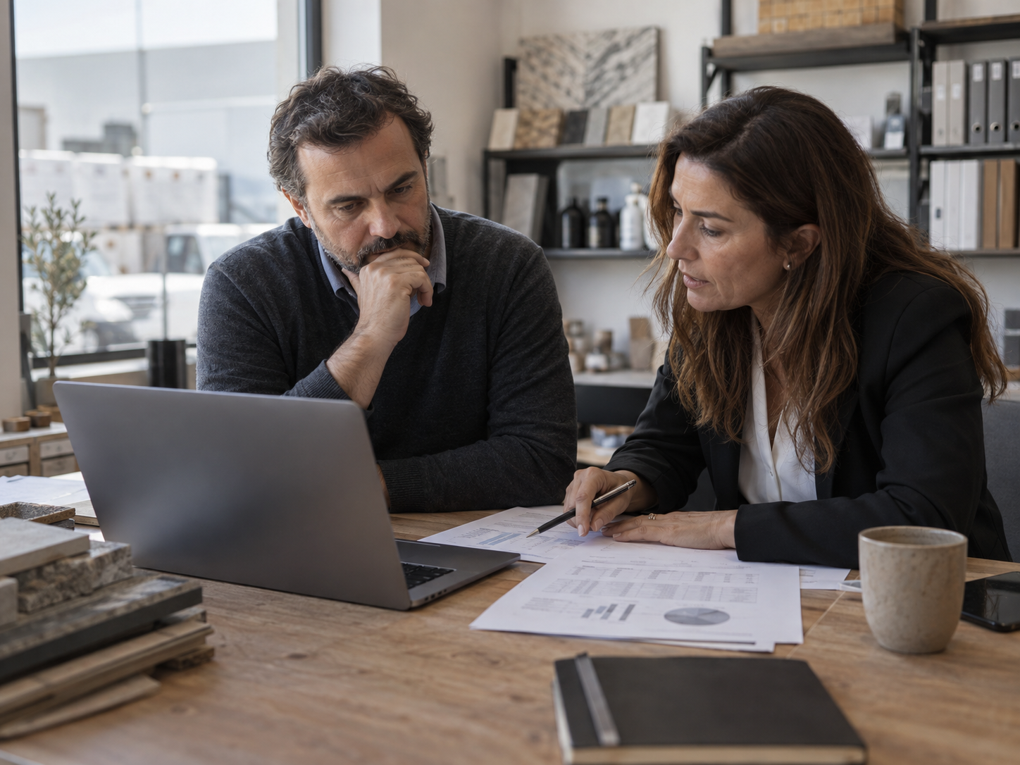Consultor e responsável a analisar documentos e dados da empresa